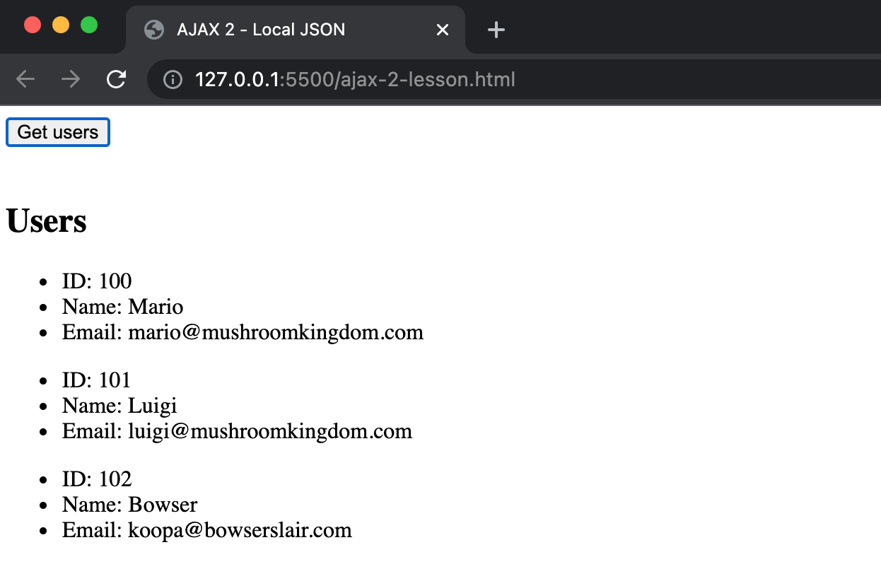 Users displayed